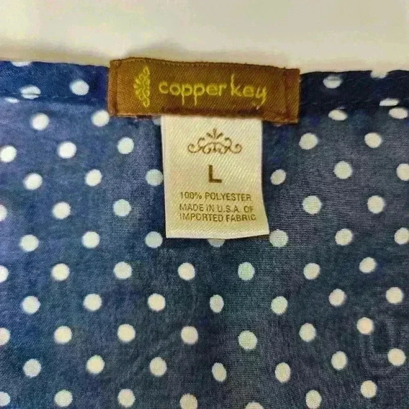 Copper Key Navy/White Polka Dot Sheer Top Size Large - Picture 4 of 7